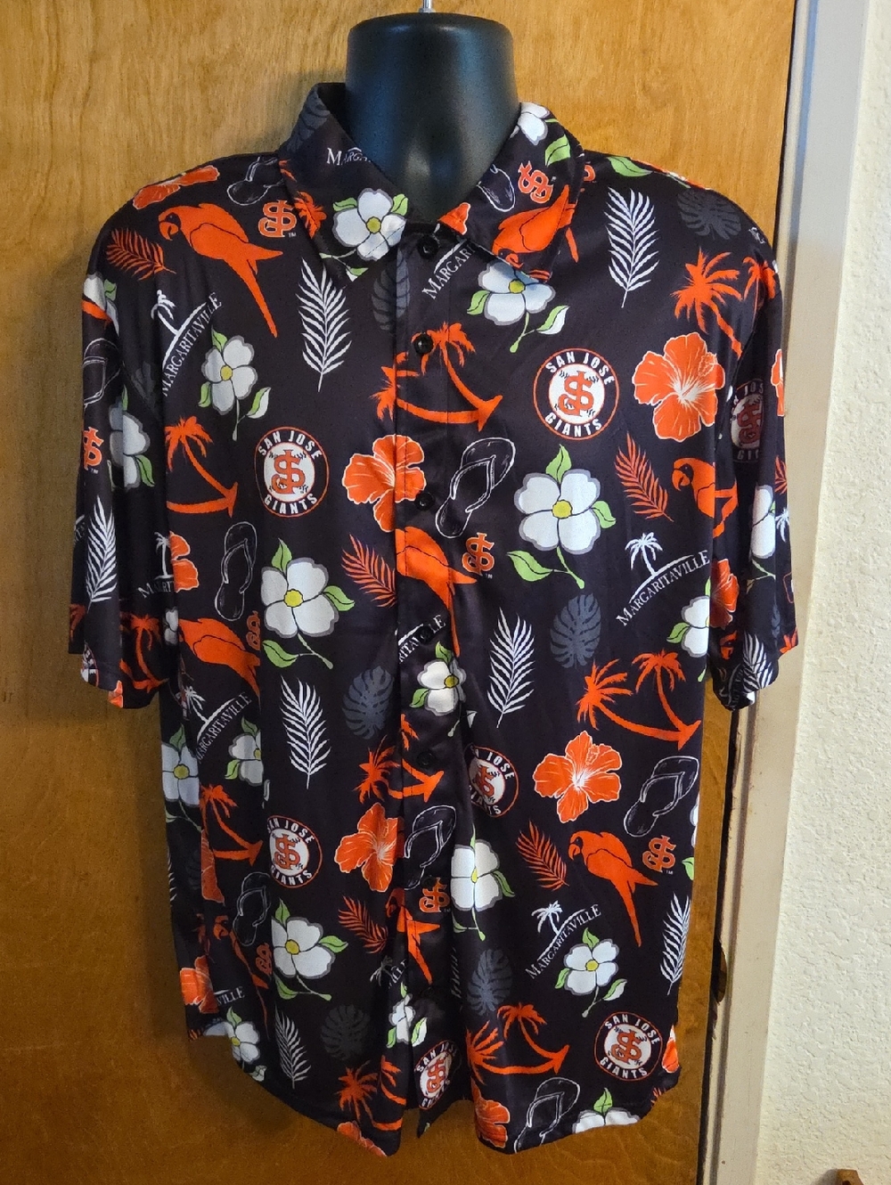San Jose Giants Margaritaville Hawaiian Button-Up Shirt - Black/Orange Floral L